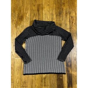 Calvin Klein Black White Striped Cowl Neck Long Sleeve‎ Knit Sweater Top M